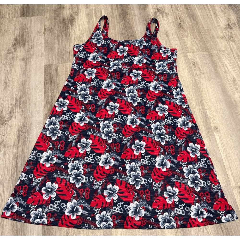 Columbia Sportswear Womens XL Tropical Floral Monstera A-Line Dress Red Navy